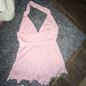 SHEIN haltered pink top with slit down the middle